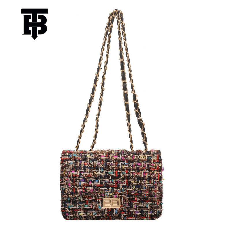 TB BHULAMTE Designer Luxury Women's Popular Woolen Handbag Korean Edition Fashion Versatile Chain Shoulder Bag Leisure High End Lock Small Square