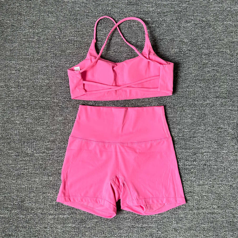 Women's Sports Fitness Yoga Outfit Set Vest Camisole Underwear Brushed Cycling Tight High Elasticity Three-Quarter Shorts