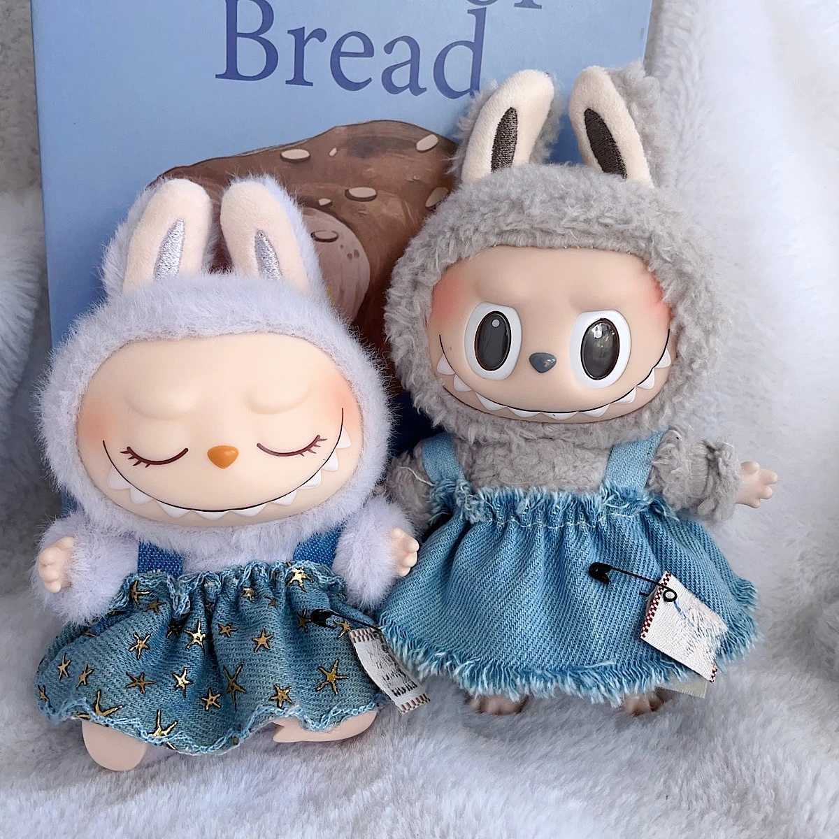 Labubu Clothes For 30 V2V1 17cm Doll And 10cm Cotton Doll Blue Denim Suspender Skirt For Clothing Labubu Doll Clothing Accessories X250826