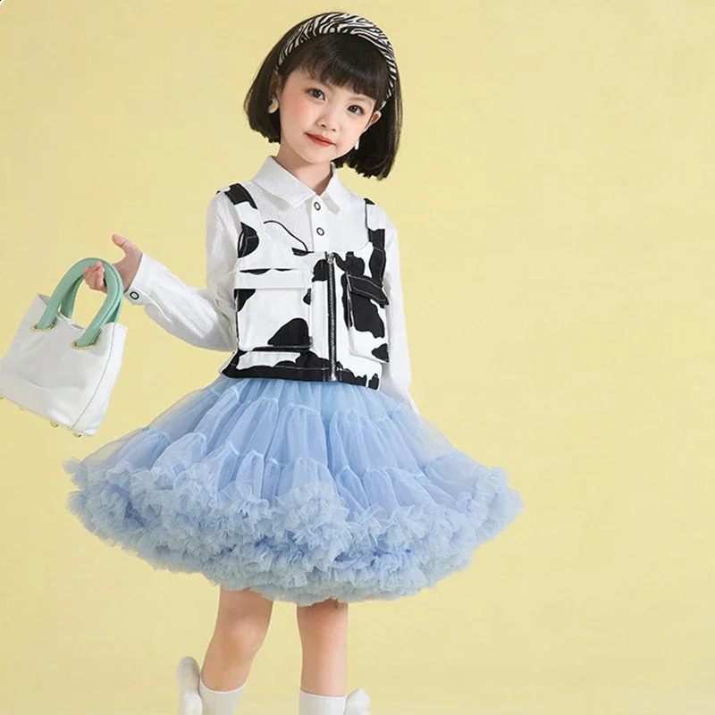 Kids Girls Lolita Cosplay Petticoats ALine Puffy Tutu Skirt Layered Tulle Ballet Dance Pettiskirts Big Bowknot Underskirt 250826