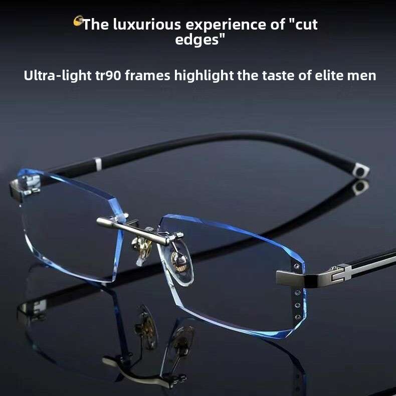 High-end Frameless Men Women, Business Ultra-light Anti-blue Light Anti-radiation Anti-fatigue Reading Glasses for Middle-aged and Elderly