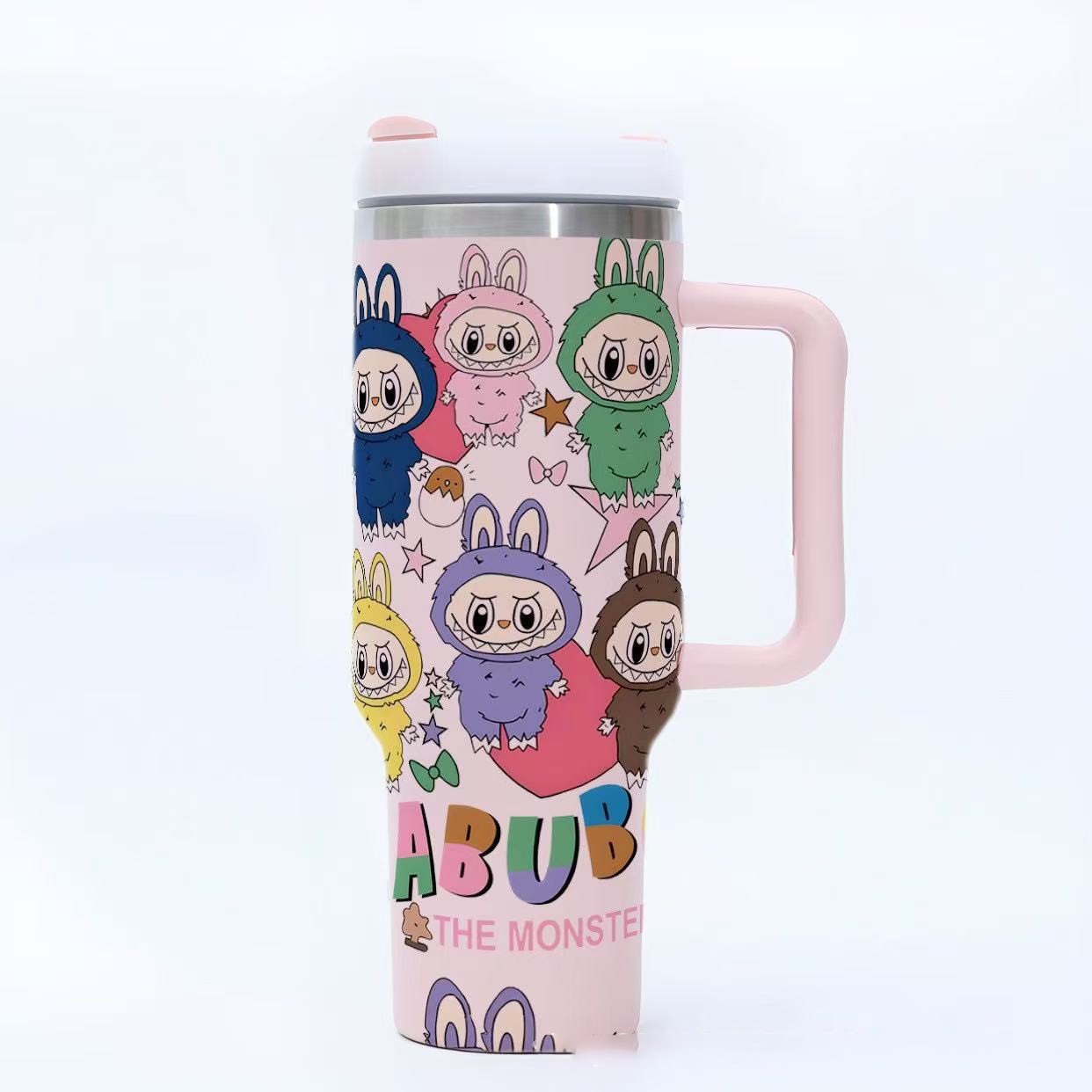 Large Capacity Stylish Labubu Double-Walled Coffee Thermos for Students Cup with Straw Student Cup Large-Capacity Cup for Men Women 304 Stainless Stee