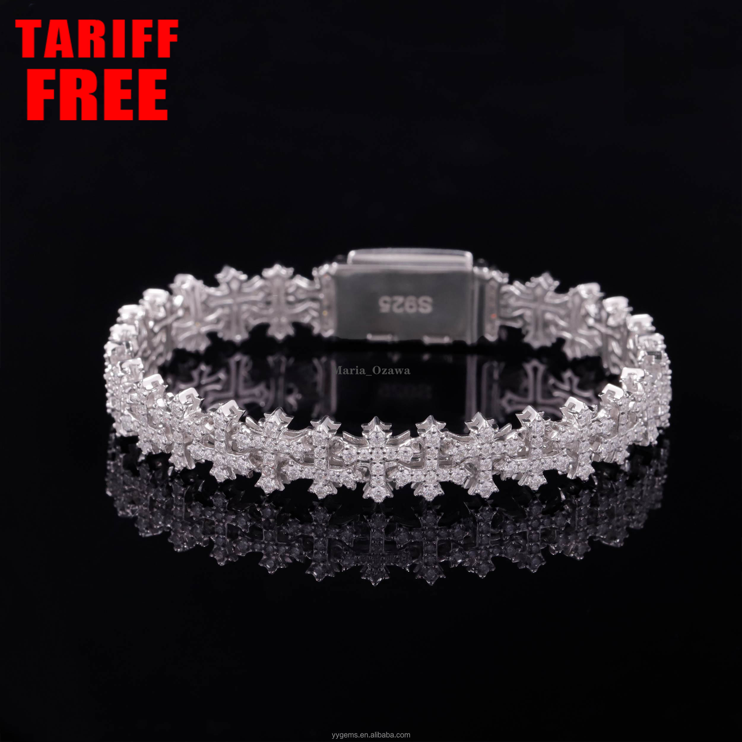 Popular New Arrivals 925 Silver Cross Bracelet Iced Out Hip Hop Jewelry VVS1 Moissanite Diamond Cross Cuban Bracelet Men