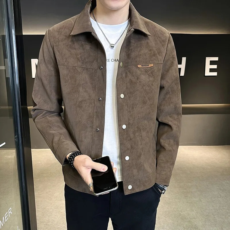 Mens Spring Autumn Jacket Trendy High End Lapel Suede Ruffian Handsome Coat Casual Business Outerwear 250826