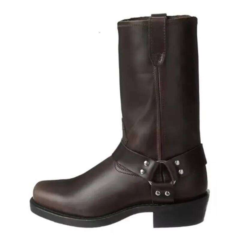 Retro Cowboy Mid Calf Western Boot Men Pu Leather Man Slip On Shoes Winter Knight Boots Booties Plus Size 48