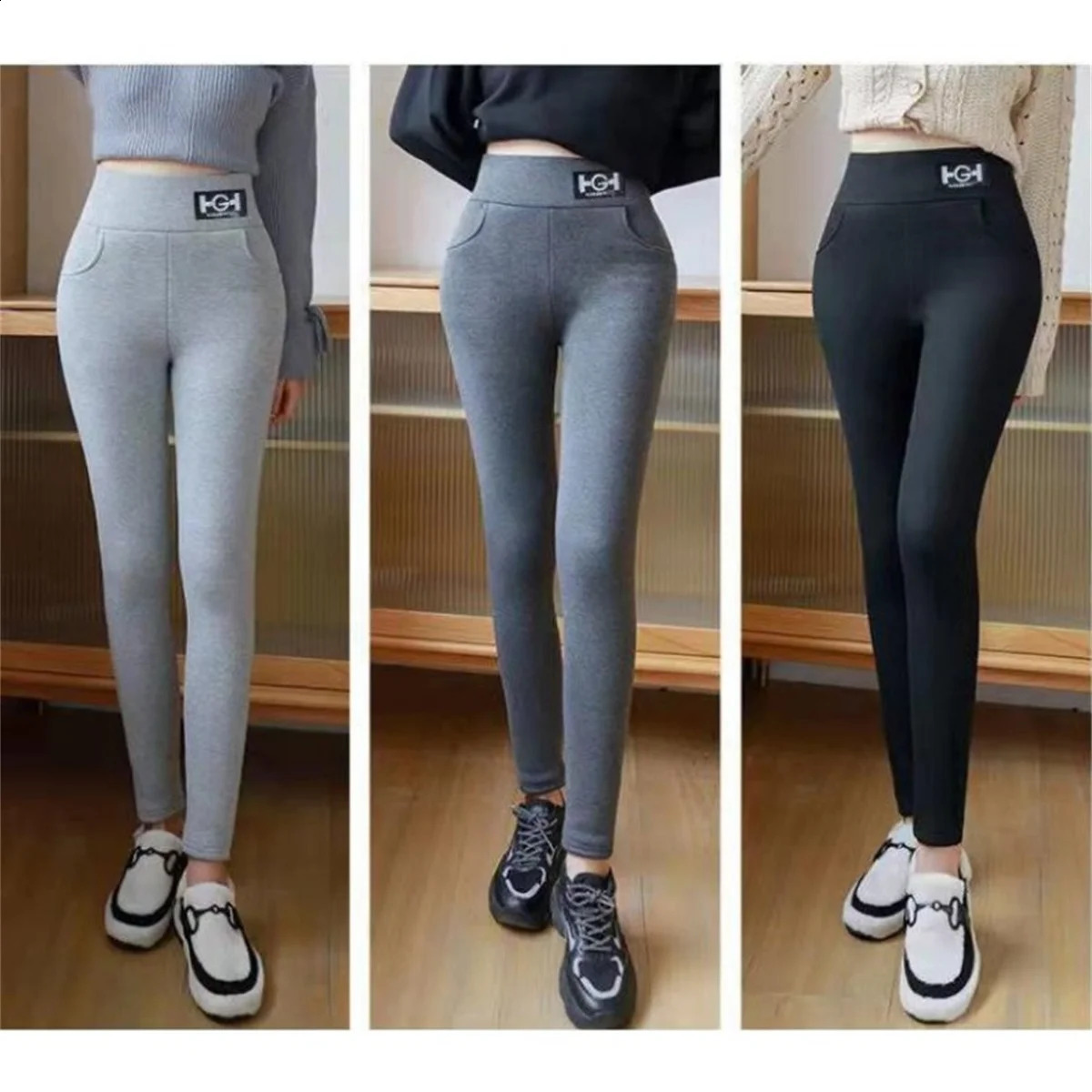 Winter Women Leggings Solid Warm Leggings Thicken Lambwool Hight Waist Fleece Keep Butt Lift High Stretchy Walking Pants Pocket 250827