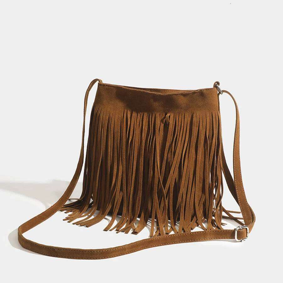 Designer Bags Vintage Suede Tassel Crossbody Bags, Women's Versatile Shoulder Bag, Boho Style Fringe Square Purse, Handbags For Daily Travel Luxu