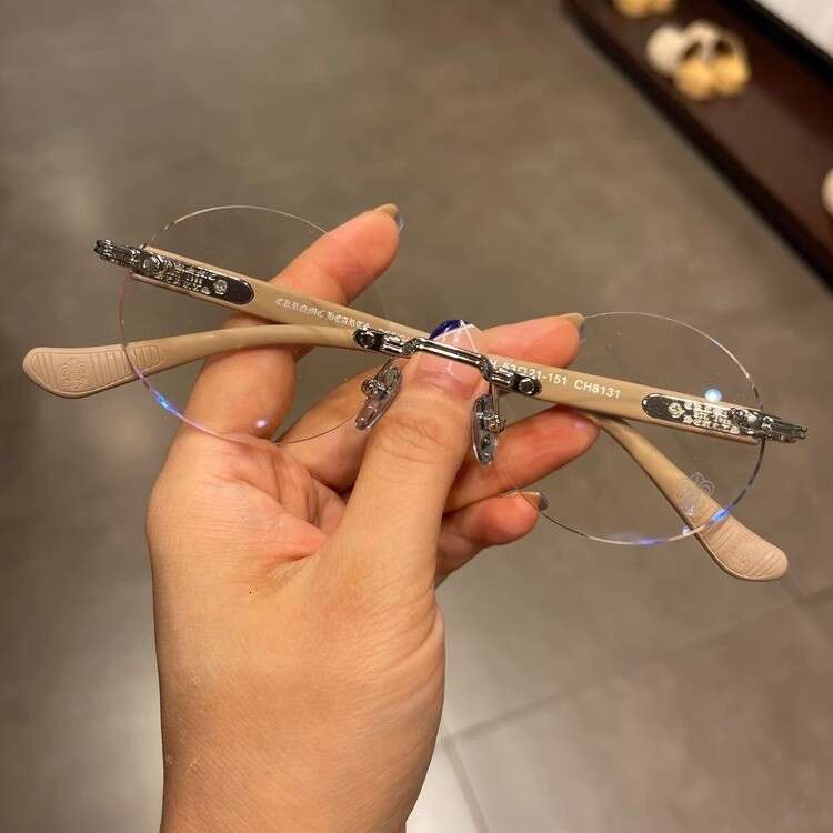 Kroxing Eyeglass Frame Rimless Round Perforated Prince for Men and Women Ultra-light Fashion Trendy Non-prescription Glasses