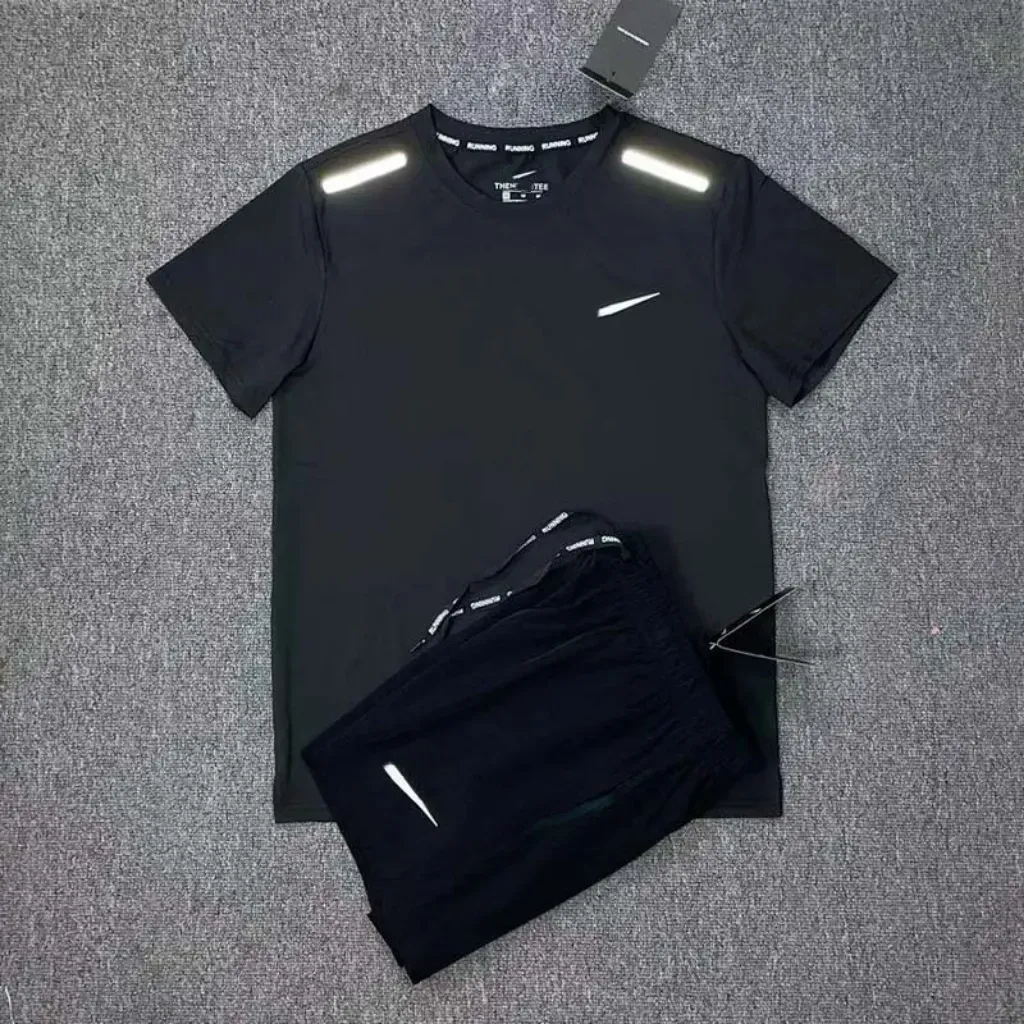 Men's Quick Dry Breathable Running Tracksuit 2PCS Set Short Sleeve T-Shirt and Shorts Athletic Sportswear for Gym Workout Training