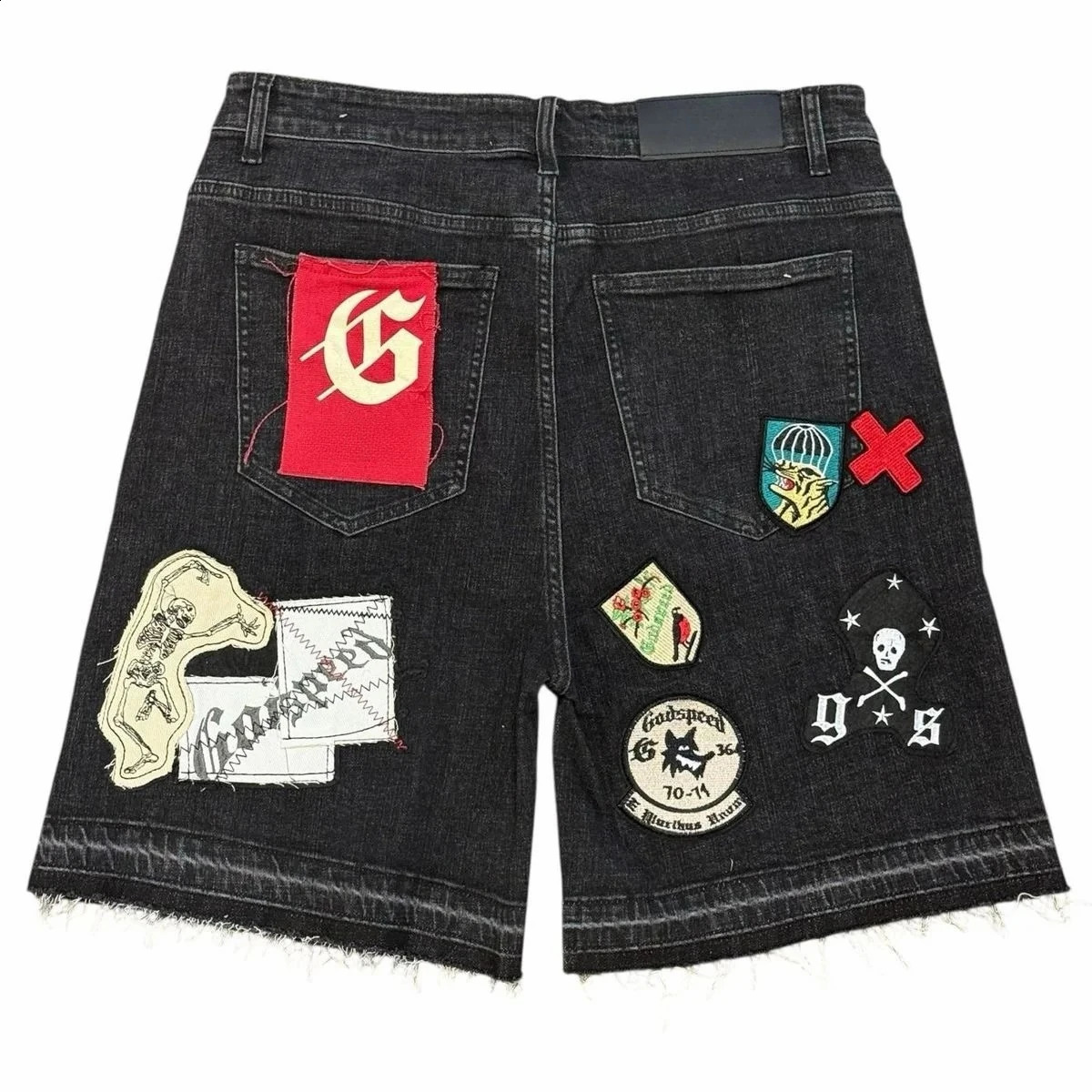 American Retro Y2k Shorts for Male with Patches Frayed Blue Denim Shorts Hip Hop Casual Loose Gothic Male and WoMale Denim Shorts 250827