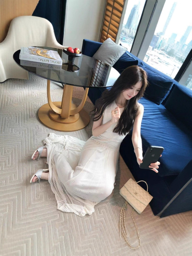 GC185 Summer French style gentle style pleated design sleeveless dress