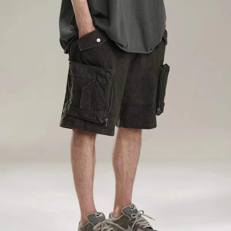 MIJKO Heavy Industry Tie Dyed Canvas Washed Shell Shorts for Men and Women Wide Leg Baggy Cargo Short Oversize Loose Knee Length Pants