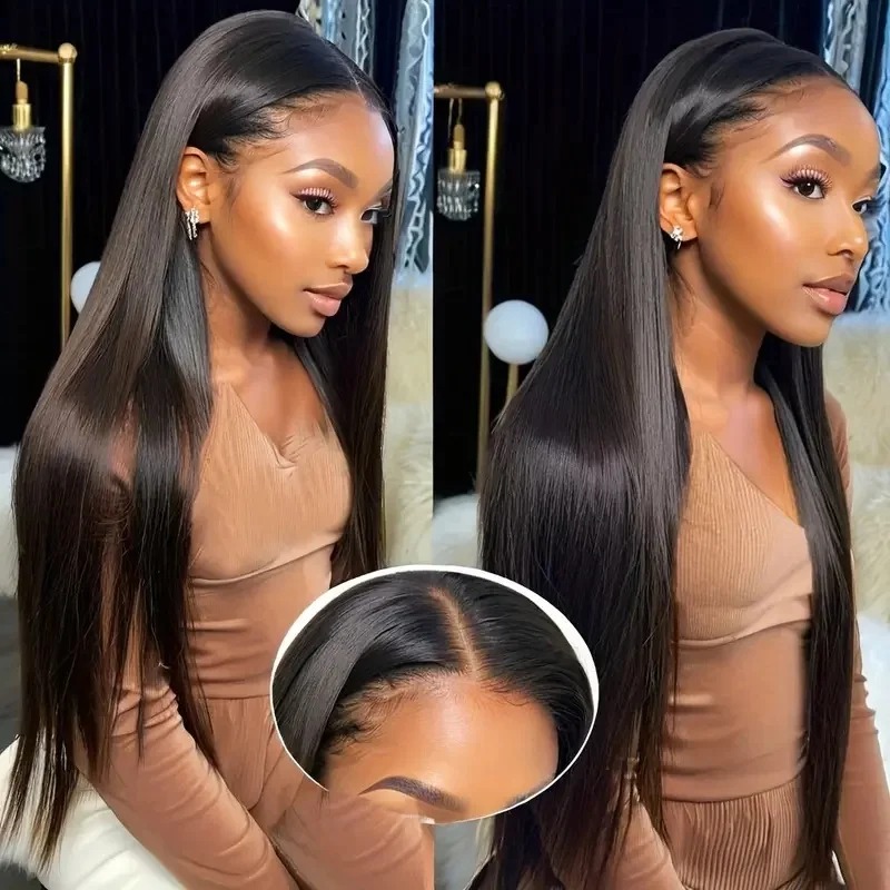 Glueless Wigs Human Hair Straight 250% High Density 13x6 HD Lace Frontal Wig Put On Go Gluelesss Black Straight Lace Front Wig No Glue Lace Closure Wi