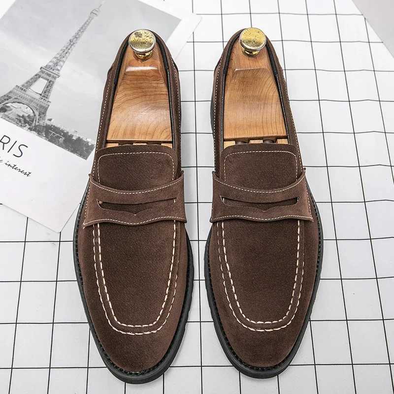 5 Loafers Men Shoes Classic Versatile Business Casual Everyday Square Toe Stihes Faux Suede Solid Color Dress ShoesXJ250827