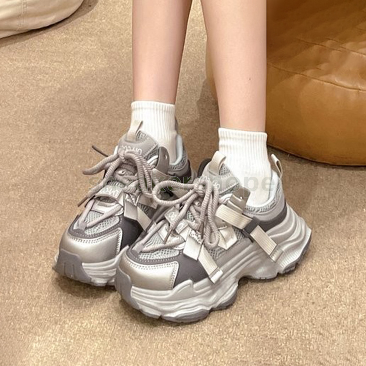 Chunky Versatile Running Shoes Gray Purple Womens Trainers Fashion Chunky Dad Shoes Breathable Mesh Sports Comfort Lace-Up Sneakers Size 35-40