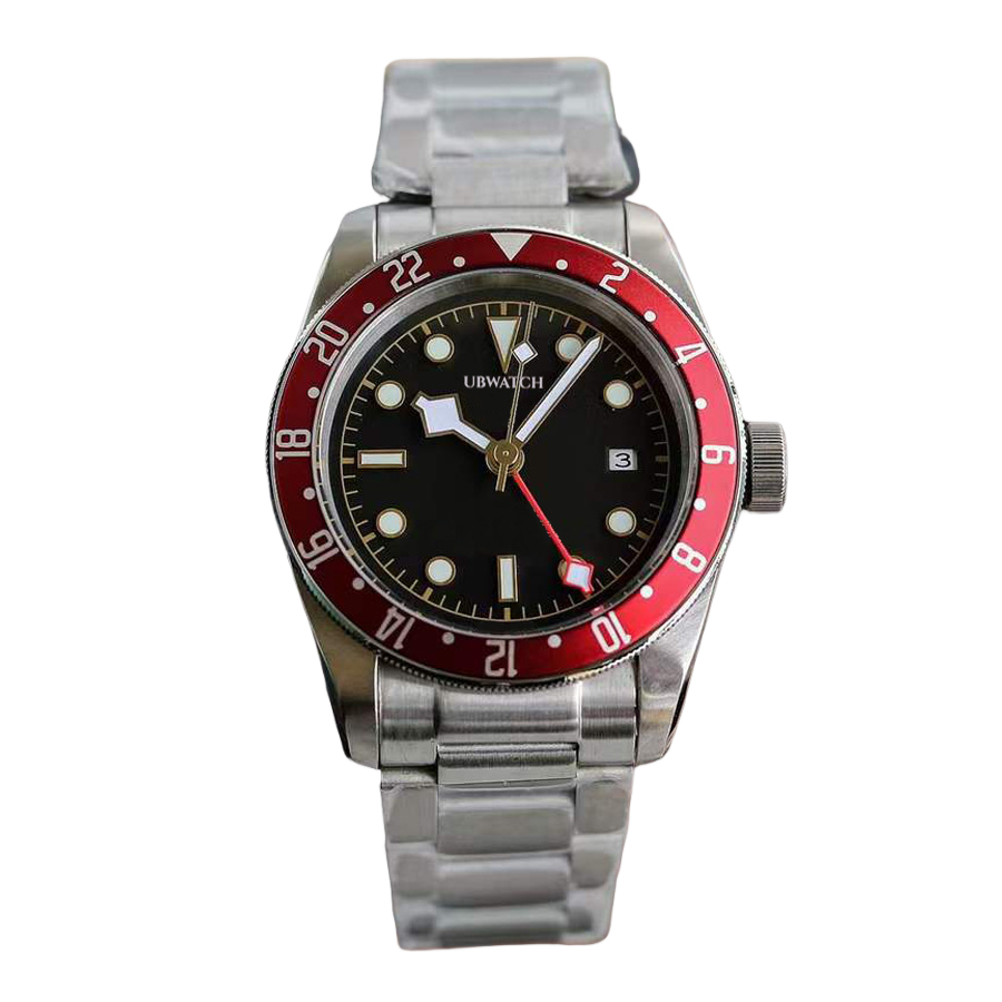 40MM T1 Automatic Mechanical Hardlex Glass Personalized Mens Watches Recognizable Red Bezel Man Wristwatches