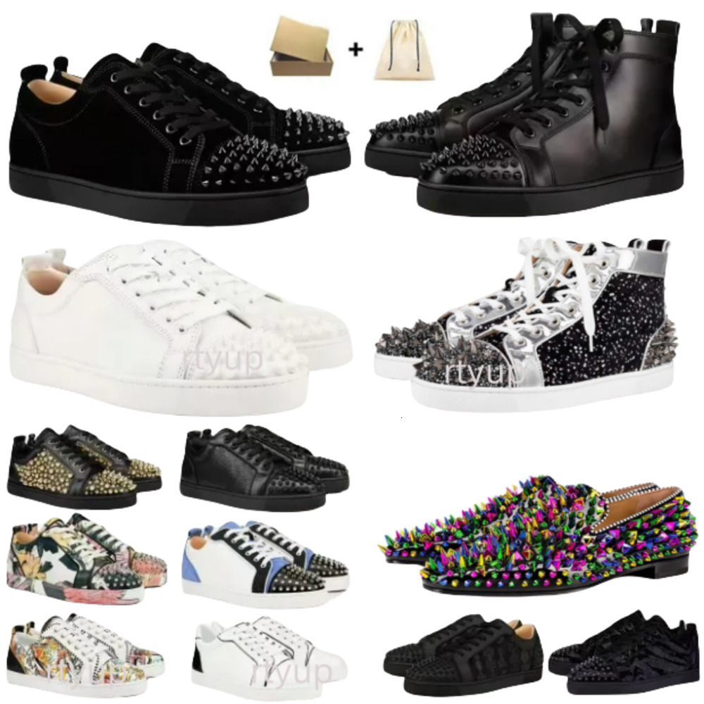 red Bottomshoes Men Designer Hig Mens Casual Glitter Grey Rivets Leather Suede Camo Green Women Fashion Spikes Office Career Wedding Trainers Sneakers With box