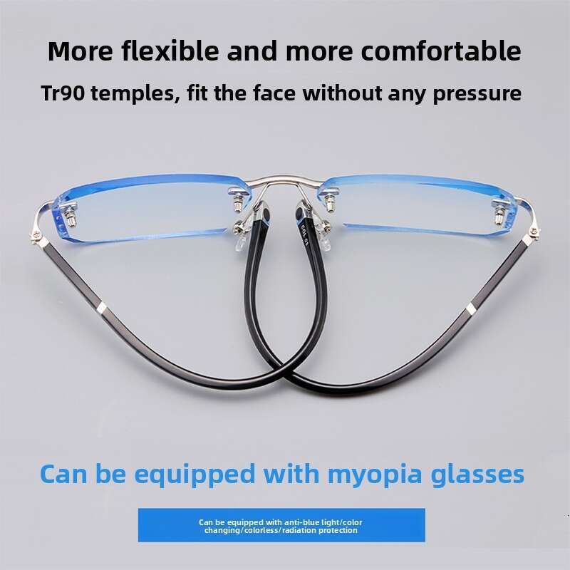 Finished Frameless Prescription Glasses for Men and Women, Ultra-Light Edged Eyeglass Frames, Anti-Radiation, Photochromic, Astigmatism, Large Face