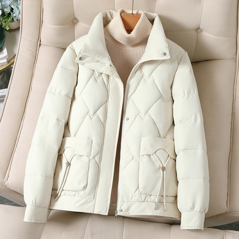 Autumn winter warm light thin white duck down jacket Parka womens large-sized down jacket womens standing collar loose down jacket 240913
