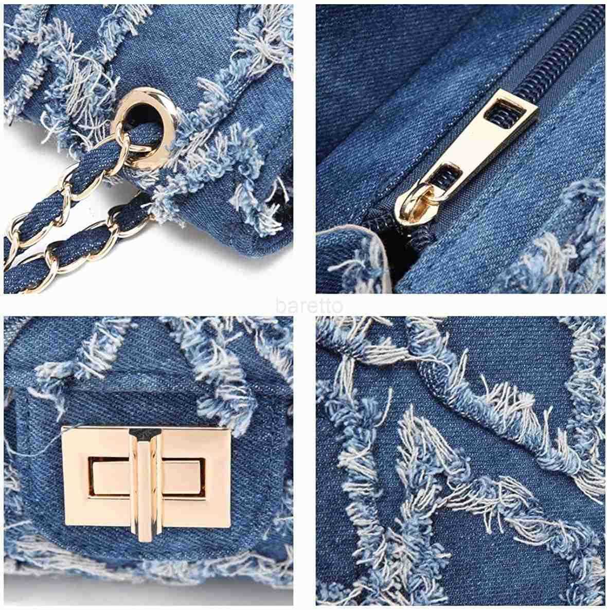 Small Shoulder Bags Quilted Crossbody Distressed Jean Denim Purse Evening Bag Clutch Handbag with Chain Strap M250828