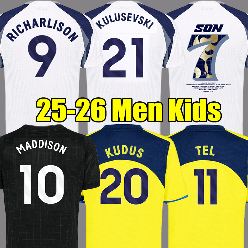 Tottenaham 25 26 RICHARLISON soccer jerseys MADDISON TEL KULUSEVSKI KUDUS DANSO SON Elite 2025 2026 SOLANKE JOHNSON Men kids kit fans player Football shirts