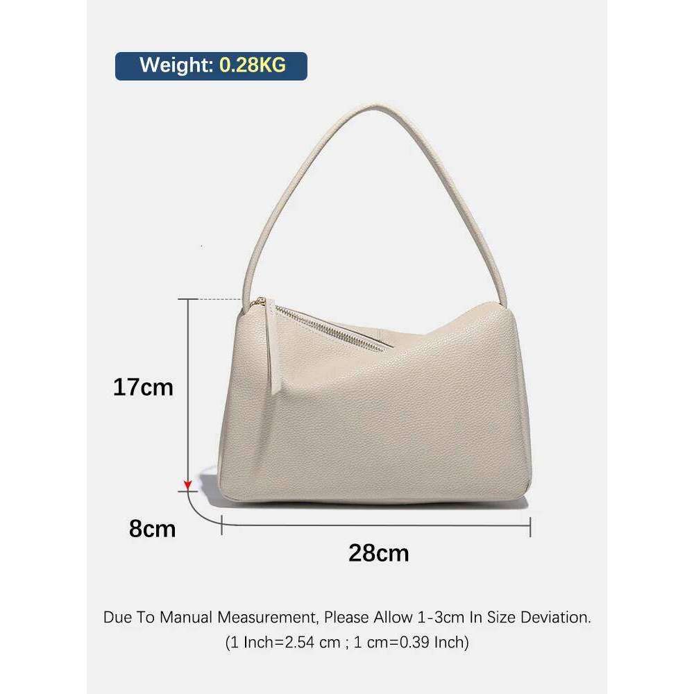 Zency Elegant Genuine Leather Top-Handle For Women Simple Shoulder Handbag Ladies Underarm Bag Beige Brown Top Zipper