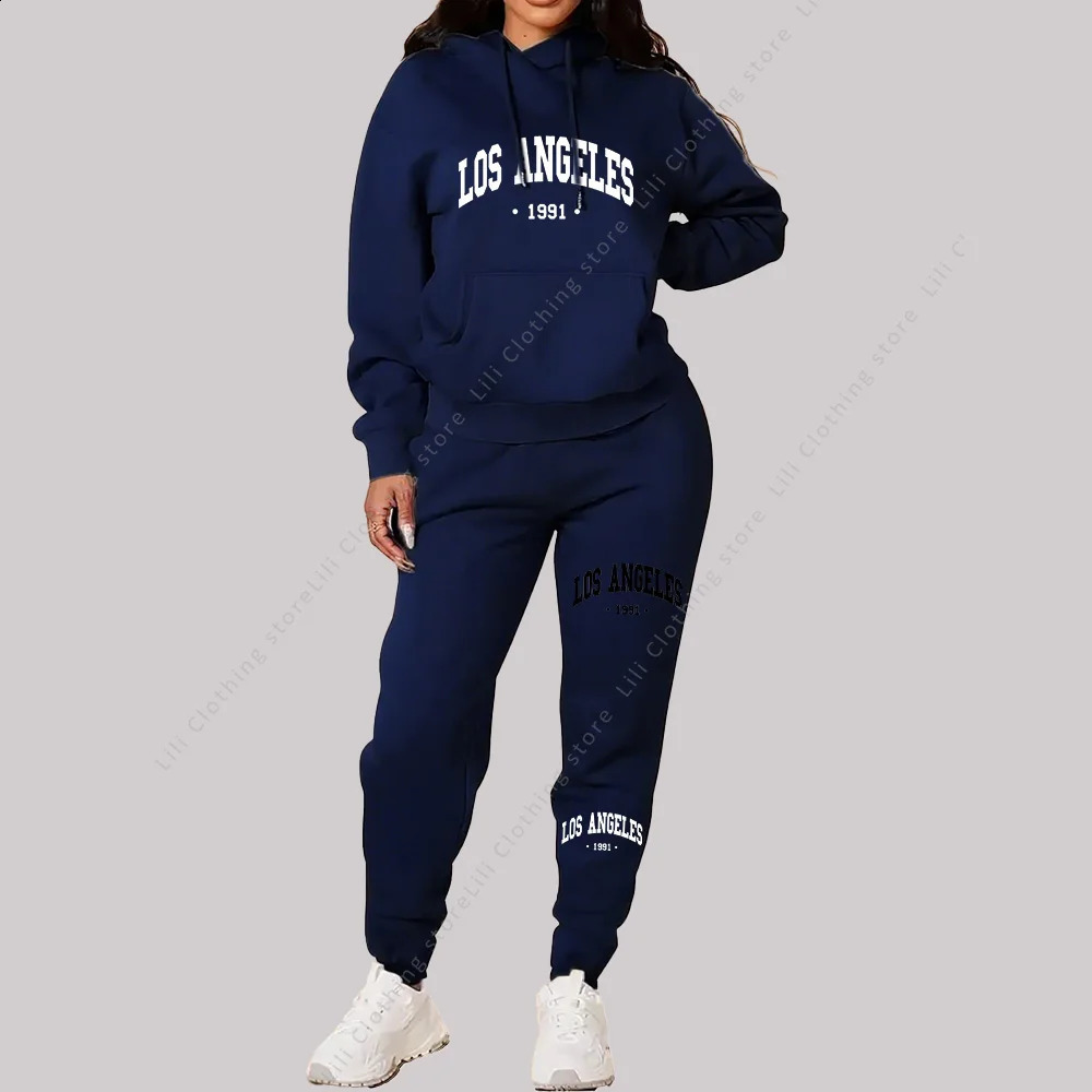 Women Sets Hoodies Pants 2 Piece Outfits Aesthetic Sportswear Sweatsuit Los Angeles Letter Print Suit Ladies Tracksuit Plus Size 250827