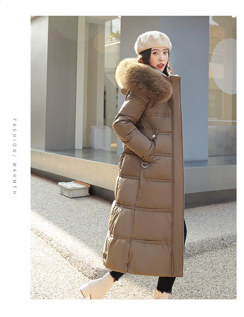 2025 Winter Down Cotton Parkas Jacket Womens XLong Faux Fur Collar Padded Thick Loose Large Size 250827