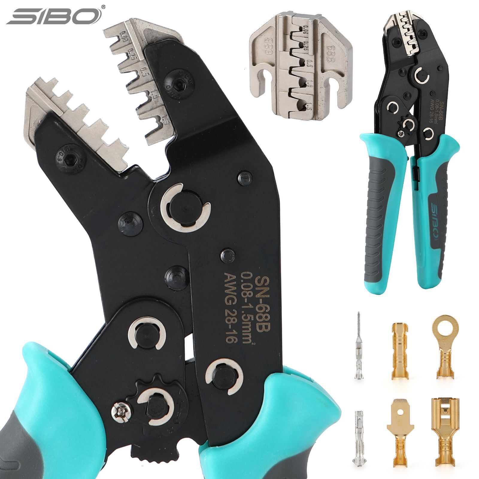 SN68B Automotive Wire Harness Power Terminal Cold Press Tube Type Crimping Ratchet Labor-saving Electrician Manual Pliers