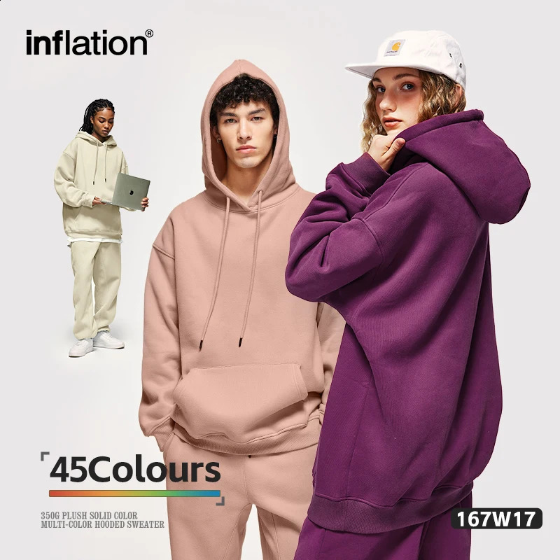 INFLATION 350G Blank Premium Hoodies Unisex Multiple Colors Fleece Hoodies for Men Velvet Warm Hoodies Couplewear 250828