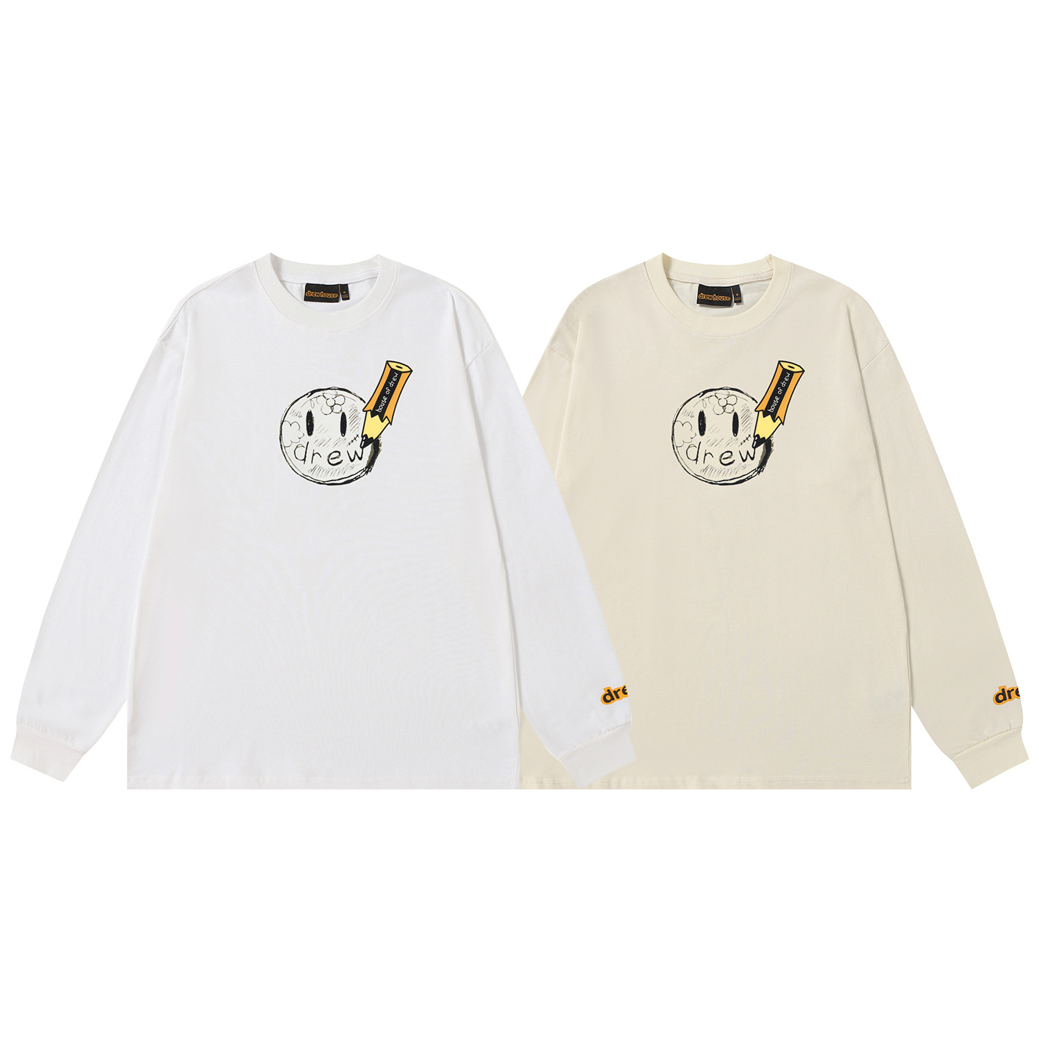 Drew House New drew T Shirt Men's and Women's Long Sleeve Tshirt Designer Luxury Pencil flower smiley face