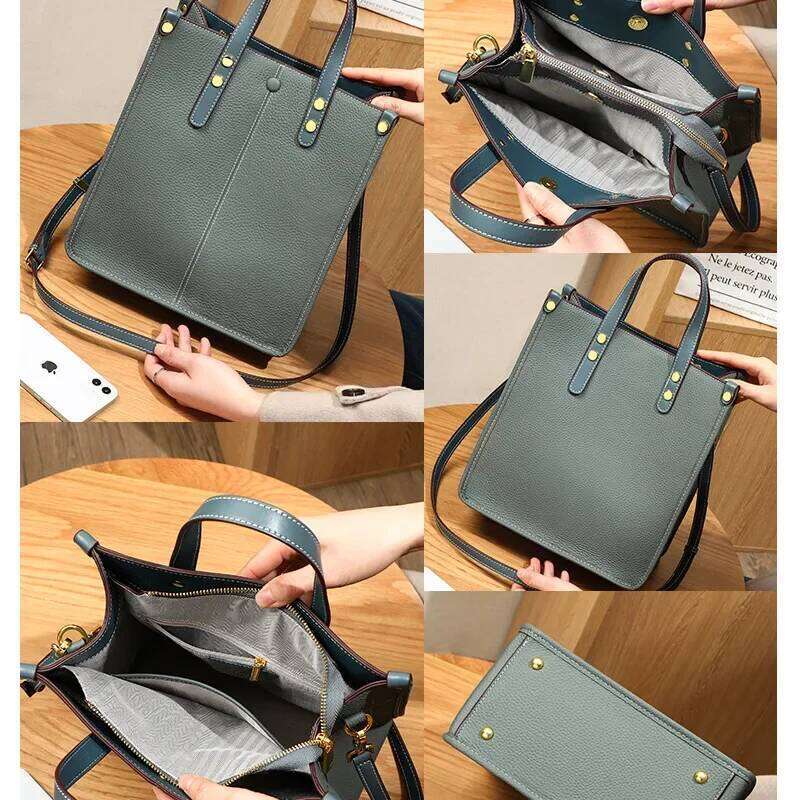 Hot Sale Blue Large Tote 100% Real Women Handbag Office Business Ladies Shoulder Bag Cowhide Togo Leather Briefcase