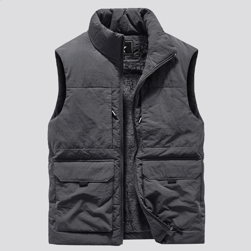 Mens MultiPocket Clothing Winter Vest Jackets Sleeveless Coat Fashion Large Size 6XL Male Warm Waistcoat Fleece Men 251023