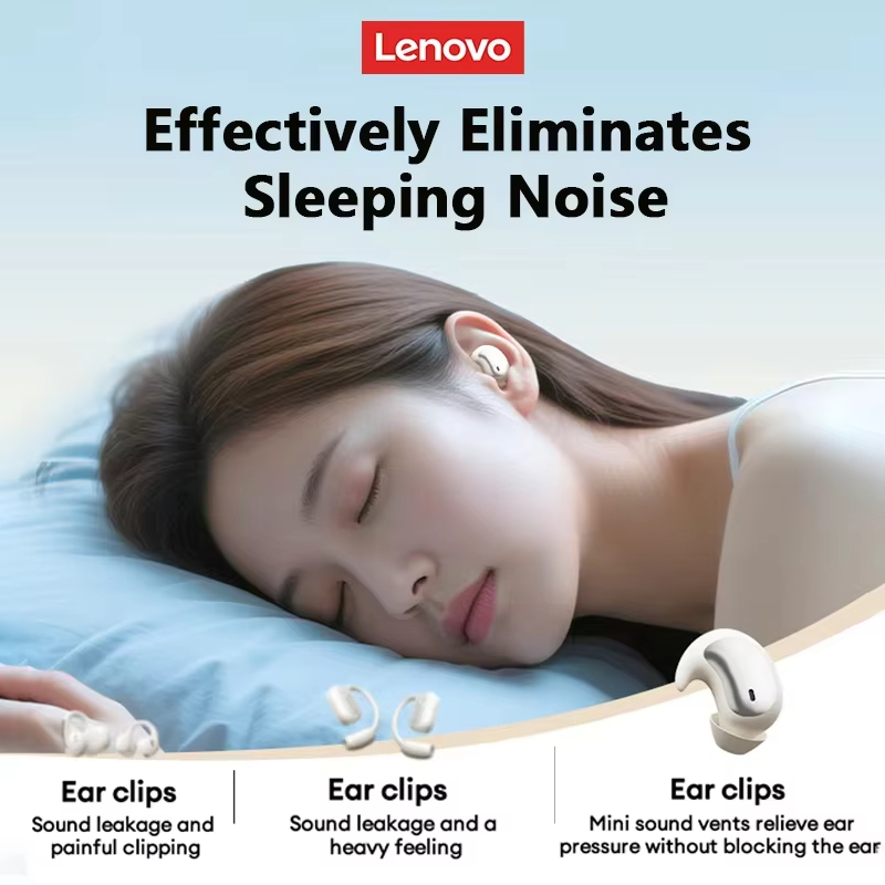 LenovoServices Sleep Invisible Wireless Mini Earphones Bluetooth 6.0 Stereo LE203 Headphones Long Endurance Noise Reduction with Mic
