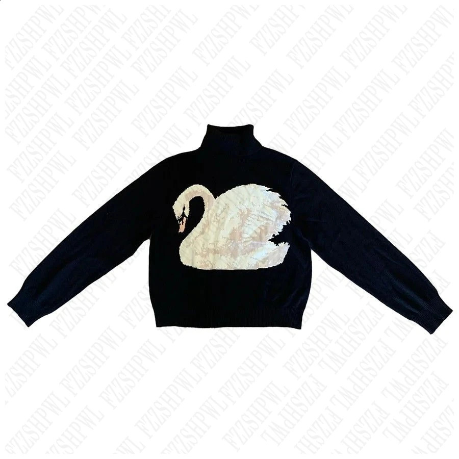 Black Swan Graphic Print Women Sweet Cute Turtleneck Knitted Sweater Y2K Style Winter Harajuku High Street Casual Warm Pullover 250827