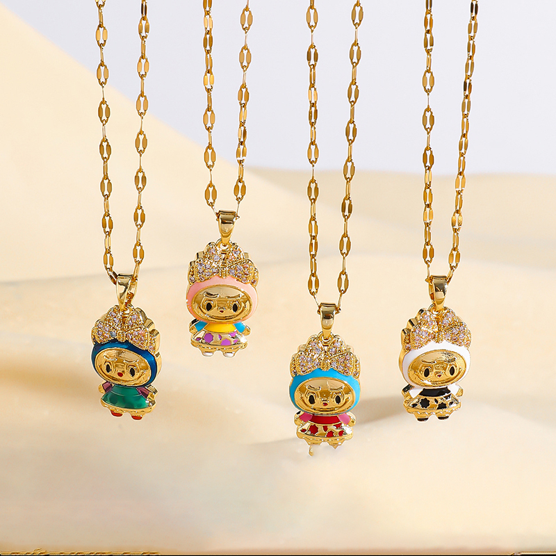 Cute Cartoon Labubu Pendant Necklace for Women: Stylish Versatile, Exquisite Collarbone Chain Retro Trendy Pendant Neckpiece, Light Luxury Fashion Gif