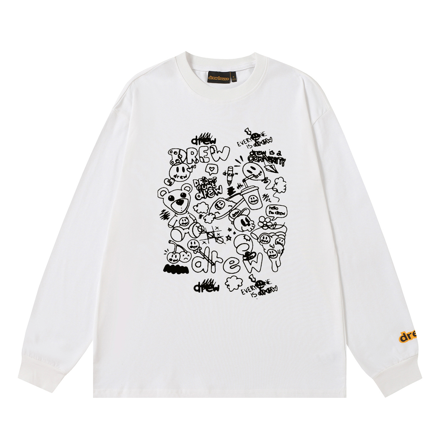 Drew House New drew Cartoon bear T Shirt Men's and Women's Long Sleeve Tshirt Designer Luxury