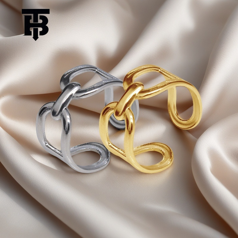 Free Shipping For New Designer Accessories Cross-border Geometric Stainless Steel Ring Simple Plain Hollow Adjustable Titanium Steel Jewelry For Women