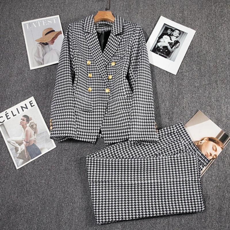 Casual Long Sleeve Blazer Pant Sets Suits For Woman Fashion 2 Pieces Set For Women Office Lady Coats Jackets