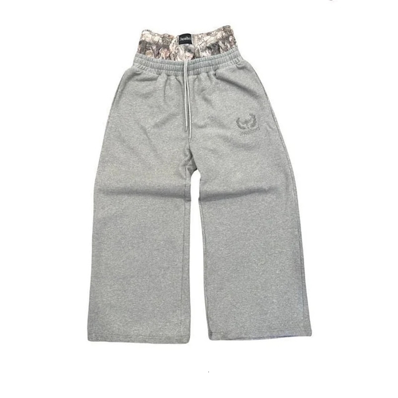 Y2K Retro Sweatpants Double Waisted Embroidered Camouflage Pattern Wide Leg Pants Men Trend Casual Unisex Baggy Pants 250828
