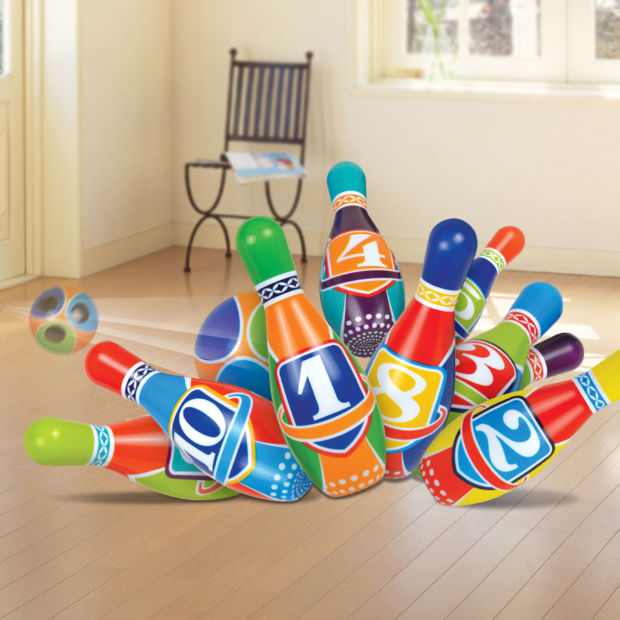Children's Bowling Set PU Material with 10 Bowling Pins and 2 Balls for Indoor Outdoor Outside Easter Games Family Gathering