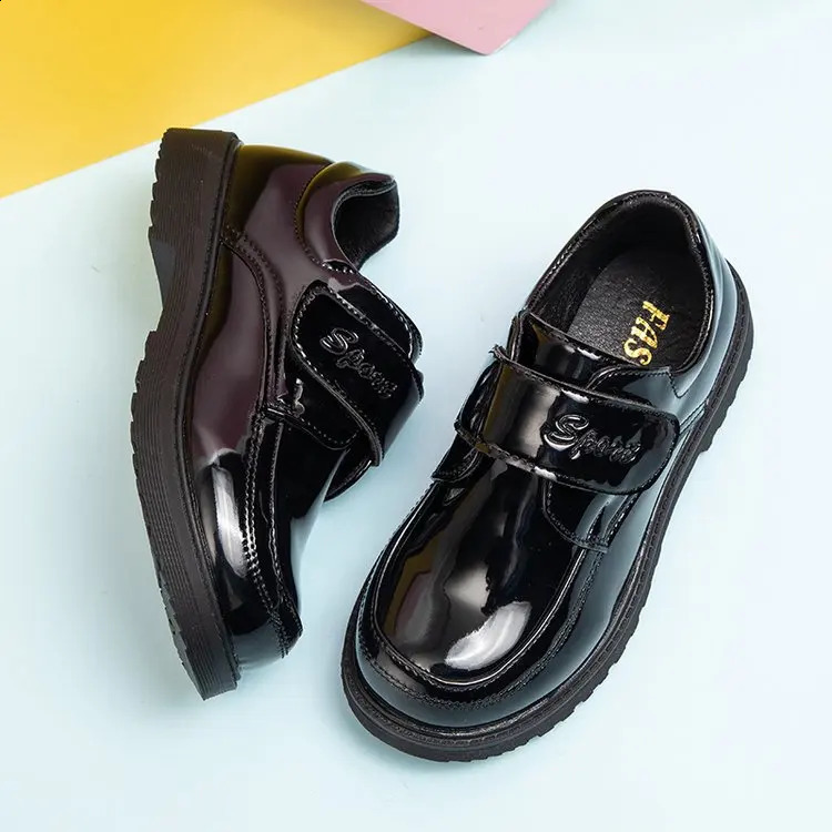 Boys Shoes Spring Autumn Black Glossy Classic Kids Loafer for Girl Versatile Roundtoe Britain Child School Shoes 250827