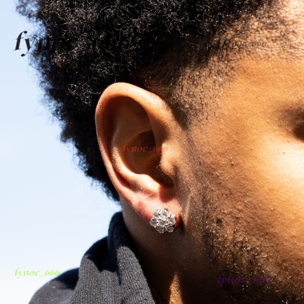 Ready to Ship GRA Hip Hop Stud Earrings Moissanite Men Earrings 925 Sterling Silver Cluster Flower 7mm Moissanite Rings