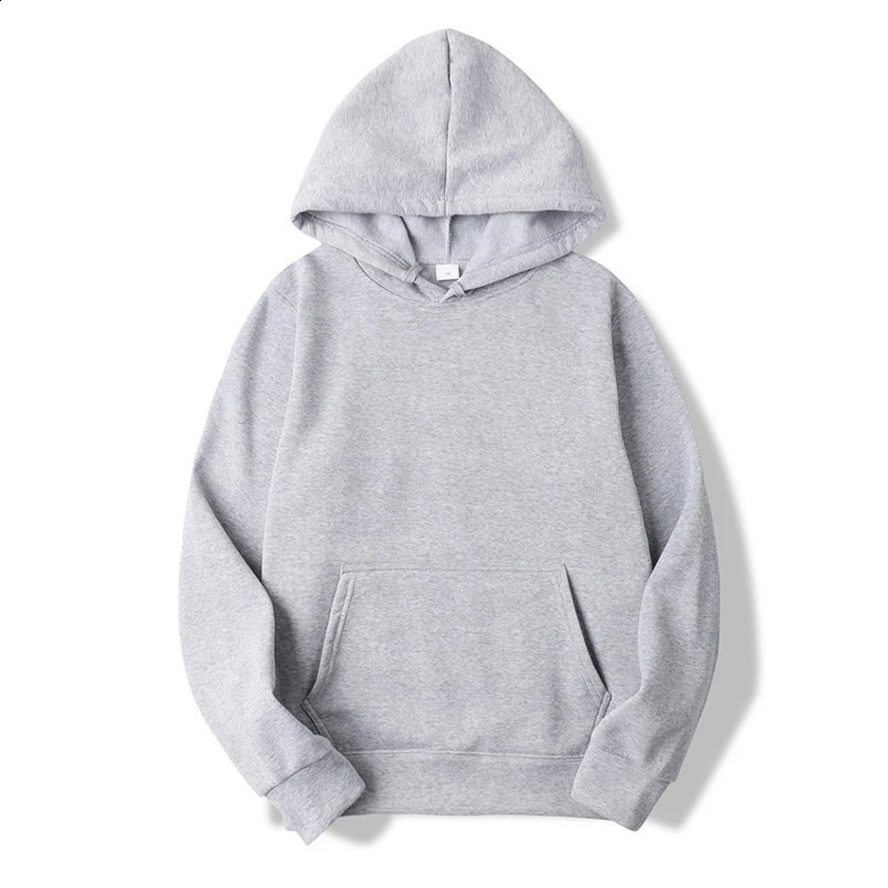 mens solid grey Hoodies Autumn Long Sleeve Pullover Tops Casual Pocket Unisex Outer Loose Sport Wear 250827