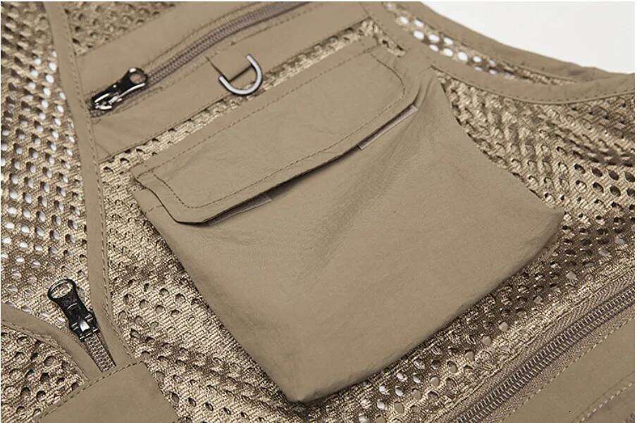 Mens Vest Tactical Outdoor Webbed Gear Coat Summer Fishing Waistcoat Men Tool Multi-Pockets Mesh Work Sleeveless Jacket Male