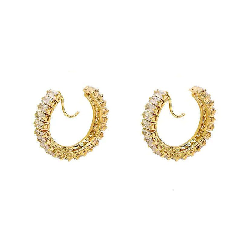 Light High-End White Zircon C-Shaped Earrings Hoop Niche Personality Jewelry Elegant Heavy Craft New Trendy Ear Accessories