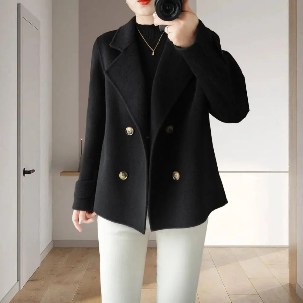 Women Longsleeved Jacket Elegant Doublebreasted Woolen Coat for Women Warm Stylish Fallwinter Jacket Formal Business for Ol 250827