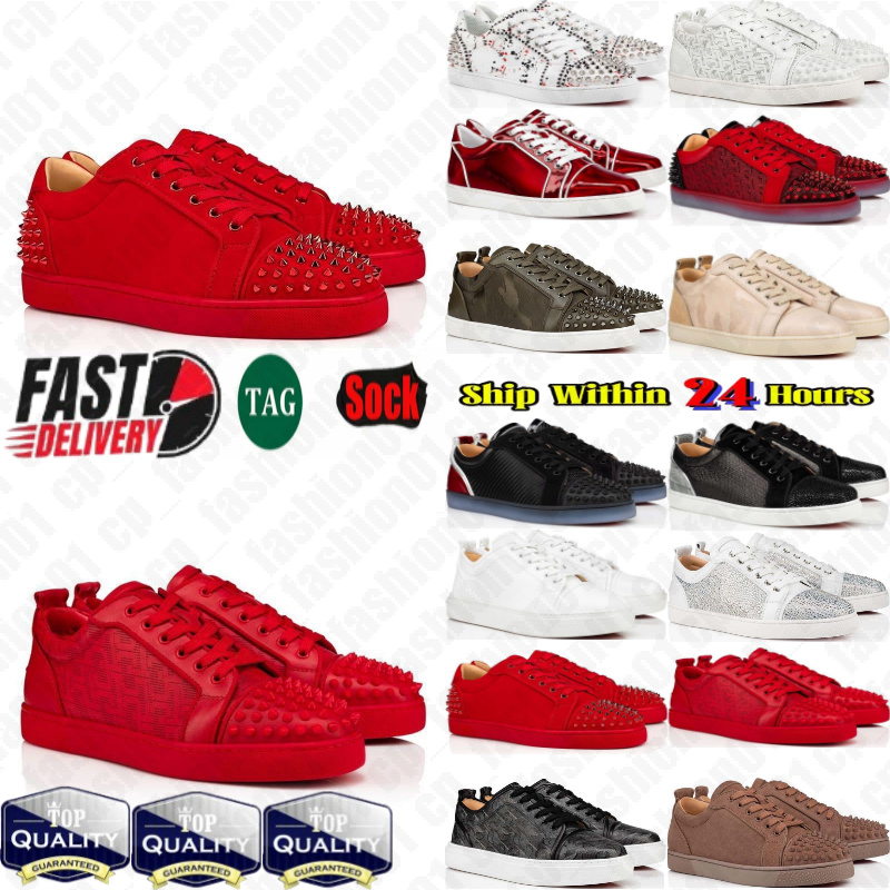 Designer Low Dress Casual Shoes Sneakers Glitter Grey Rivets Leather Suede red Bottomshoes Camo Pink Men Women Spikes Trainers 10/10