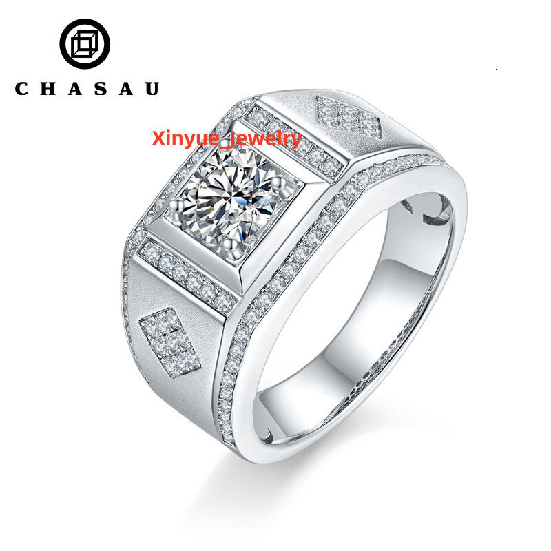 Mossanite 925 Silver Man Ring VVS1 Moissanite Diamond 6.5mm 1.0 Ct Square Engagement Wedding Rings Band Men Ring for Men