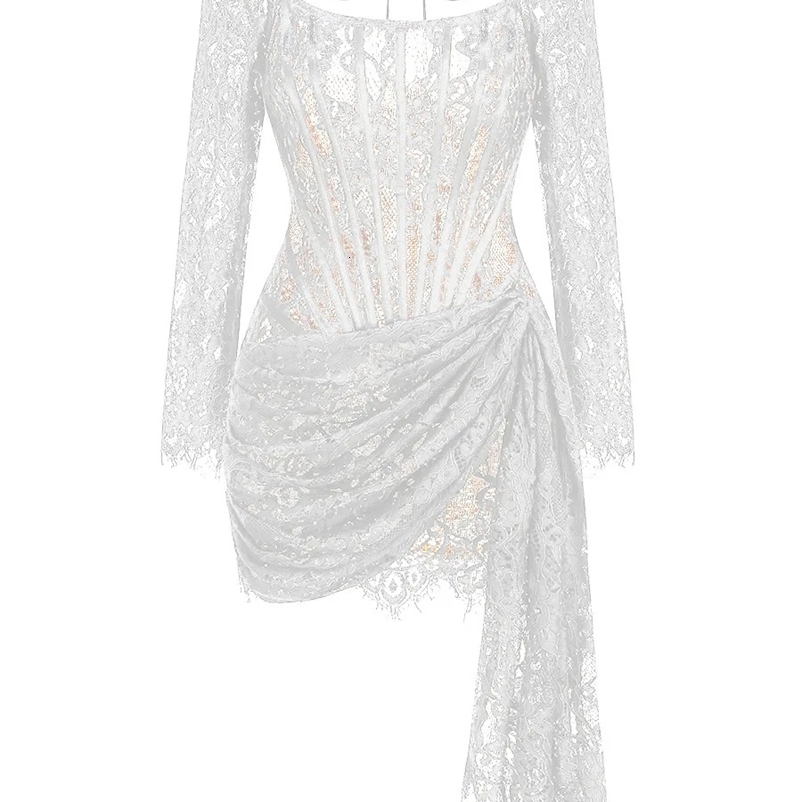 Talenza Womens Sexy Lace Dress Solid Color Sheer Patchwork High Waist Lace Dress Elegant Printed Strapless Slim Evening Dress 250828